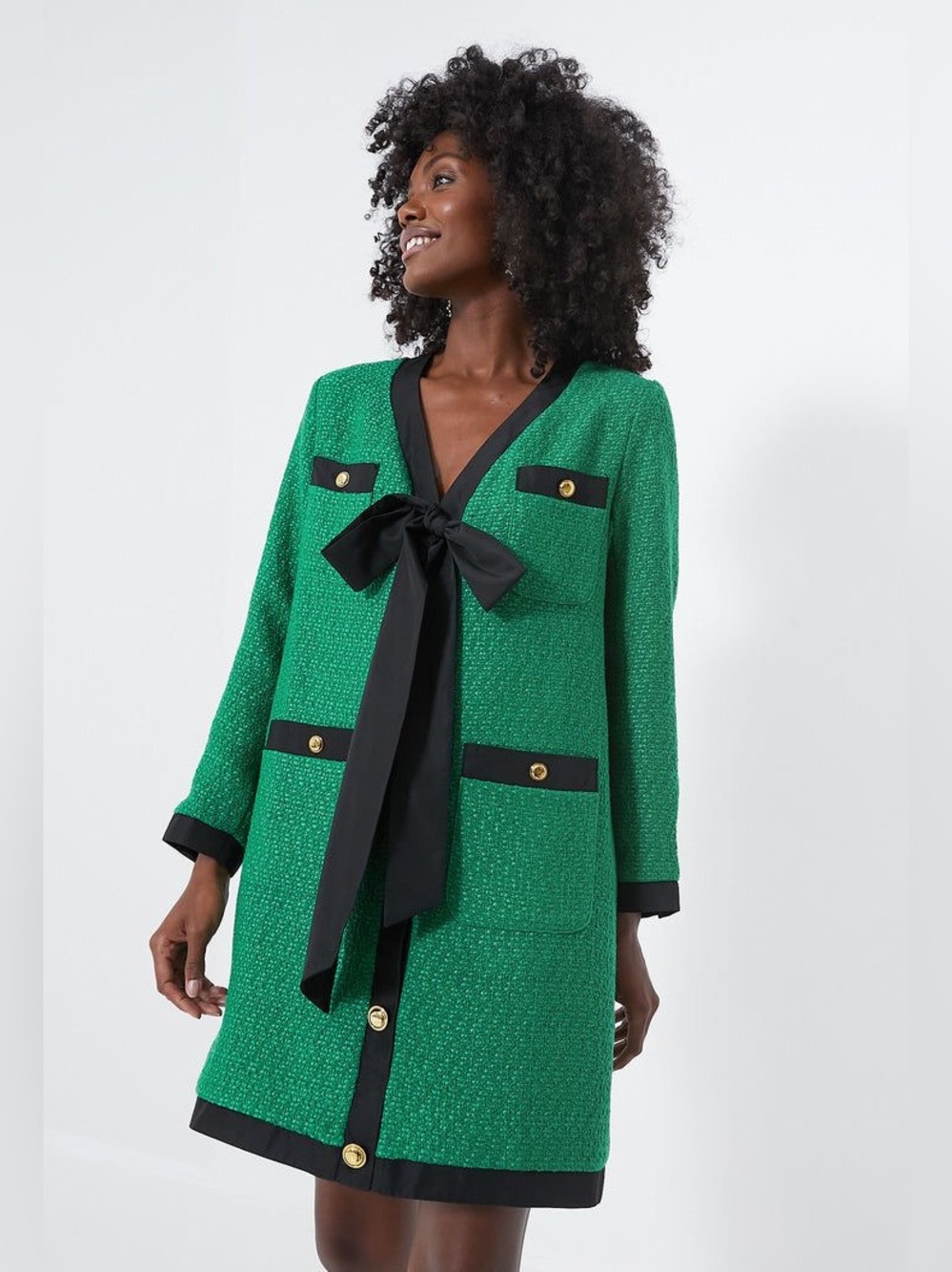 Tuckernuck Pomander Place Green Coco Tweed Bow Dress
